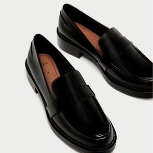 Zara Black Leather Loafers Size 6/6.5